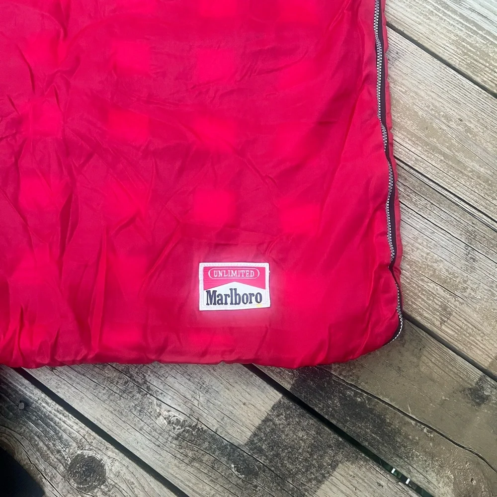 Vintage Marlboro Unlimited Sleeping Bag Camping Red Check Flannel Plaid Interior